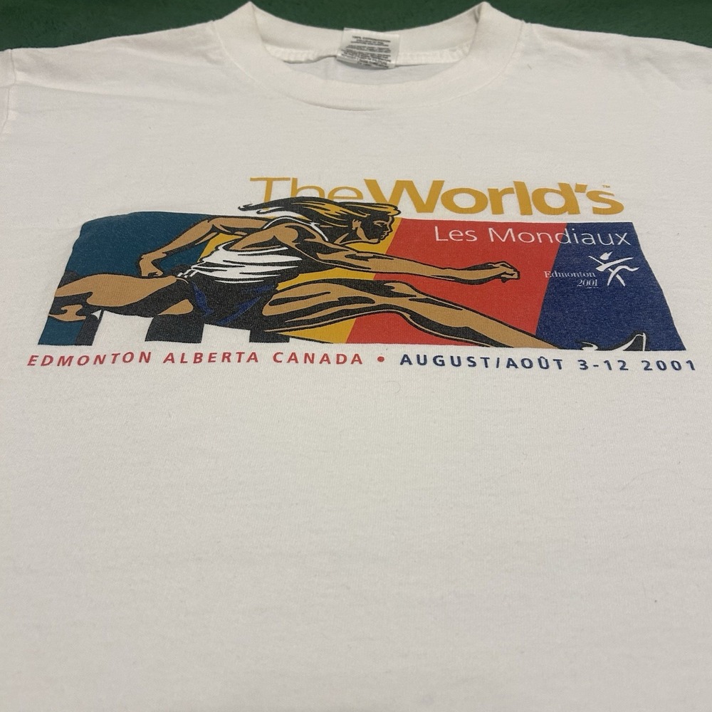 Vintage 2001 IAAF World Athletics Edmonton Canada T-Shirt White Medium M